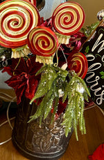 Load image into Gallery viewer, Small Metal Red &amp; Lime Green Metal Lollipop Stake
