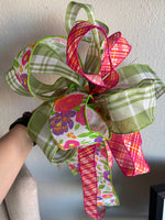 Load image into Gallery viewer, Spring and Summer Large Bow Floral, Plaid, Check Green, Pink, Orange, Purple, White

