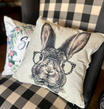 Load image into Gallery viewer, Bunny with Diamond Pattern Glasses Pillow with Stripe Bow Tie
