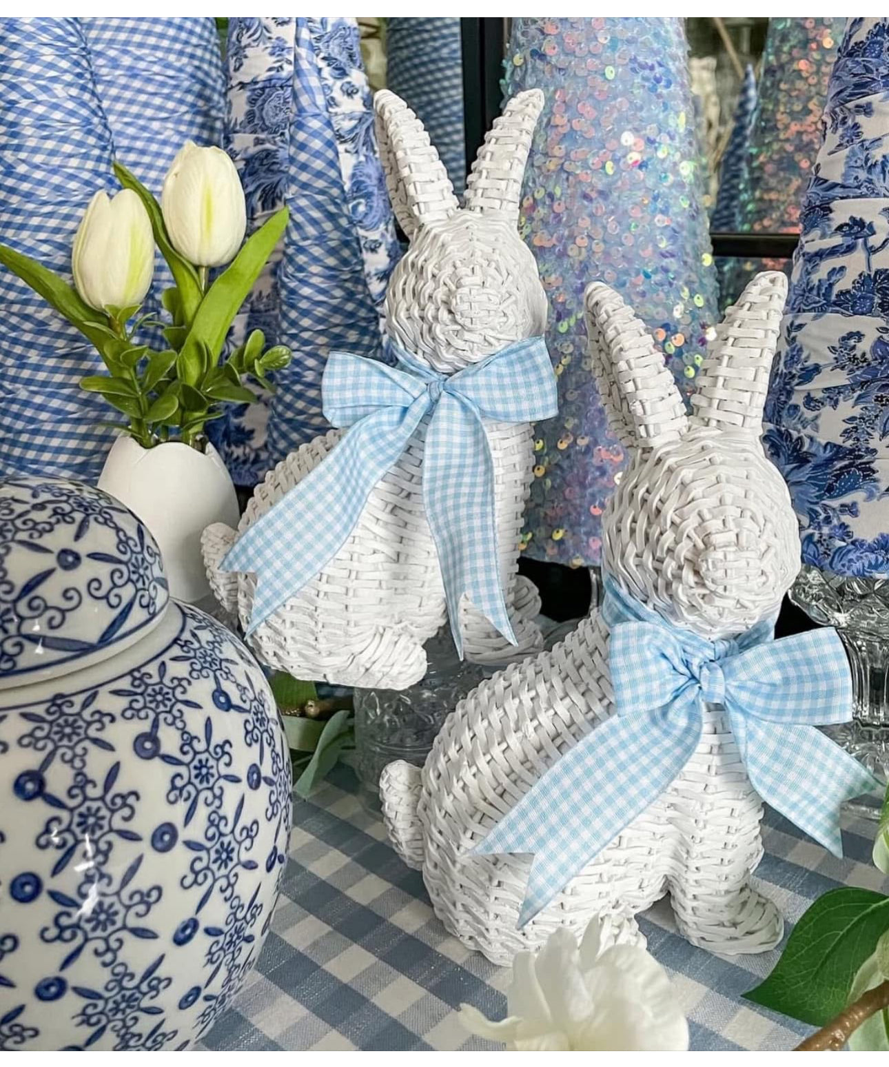 Easter/Spring Collection: White Wicker Bunnies Set of 2