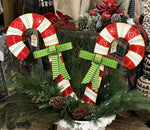 Load image into Gallery viewer, Set of 2 Candy Cane with Lime Green Bows Metal Stakes Outdoor or Indoor
