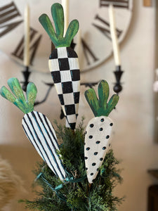Black and White Patterned Carrots Outdoor Stake Set of 3