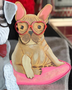 Load image into Gallery viewer, Valentine&#39;s Day: Frenchie Metal Dog with Red Heart Glasses
