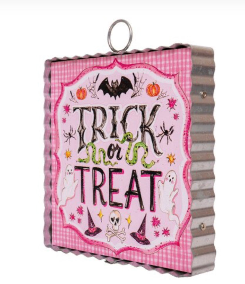 Pink Trick or Treat Mini Print with Galvanized Frame