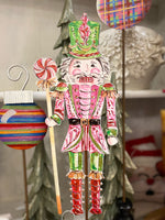 Load image into Gallery viewer, Pink, Green, &amp; RedNutcracker Metal Stake Outdoor or Indoor
