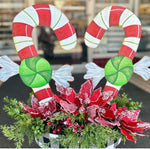 Load image into Gallery viewer, Set of 2 Candy Cane Metal Stakes Outdoor or Indoor
