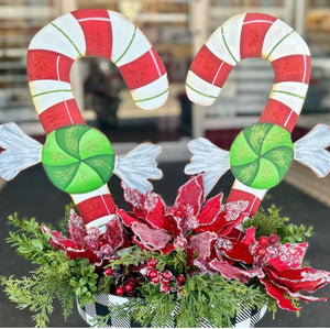 Set of 2 Candy Cane Metal Stakes Outdoor or Indoor