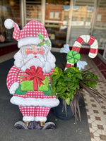 Load image into Gallery viewer, Large Santa Claus Red White Checkered Pattern with attached easel Outdoor Metal
