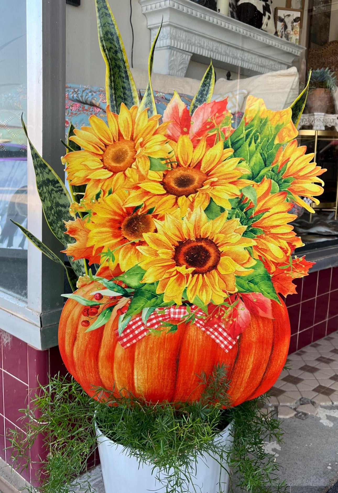 Fall/Halloween: Sunflowers Yellow, Orange, & Green Metal Stake