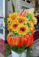 Load image into Gallery viewer, Fall/Halloween: Sunflowers Yellow, Orange, &amp; Green Metal Stake
