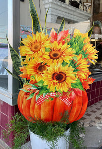 Fall/Halloween: Sunflowers Yellow, Orange, & Green Metal Stake