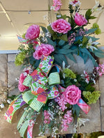 Load image into Gallery viewer, Spring Floral Wreath Pinks, Green, Soft Blues, Yellow
