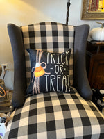 Load image into Gallery viewer, Trick or Treat Black Candy Corn  Pillow
