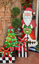 Load image into Gallery viewer, Christmas Black and White Stripe Red Packages Metal Stakes Set of 2
