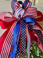 Load image into Gallery viewer, Americana: Red, White, and Blue Stars Bow Ric Rac and Polka Dots
