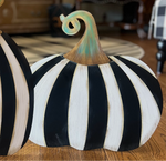 Load image into Gallery viewer, Small Short Black &amp; White Striped Metal Pumpkin Yard Stake
