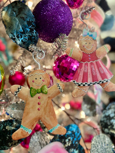 Gingerbread Cookies Girl & Boy Metal Ornaments Set of 2