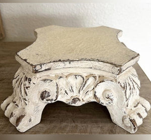 Pedestal in Ivory with Distressed Finish for Accessories or Lamps