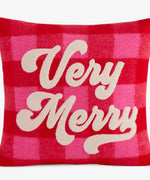 Load image into Gallery viewer, Pink and Red Plaid Very Merry Pillow Christmas
