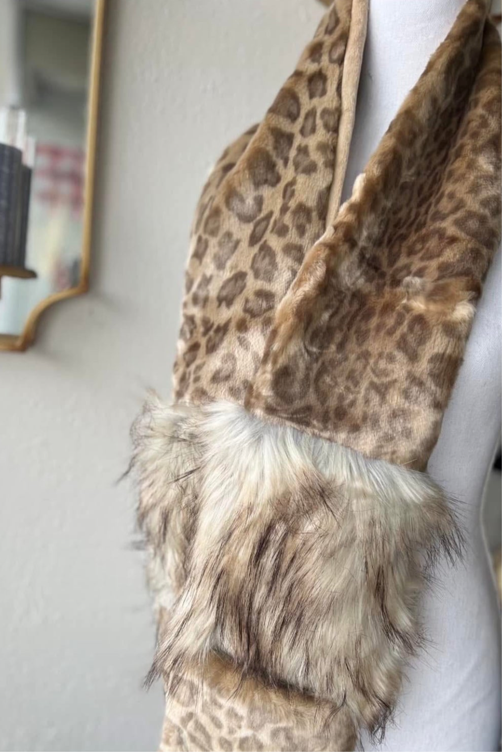 Vintage Leopard Faux Fur Remix Scarf with Pockets Donna Salyers