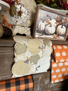 Elegant White, Gold, and Tan Pumpkin Table Runner