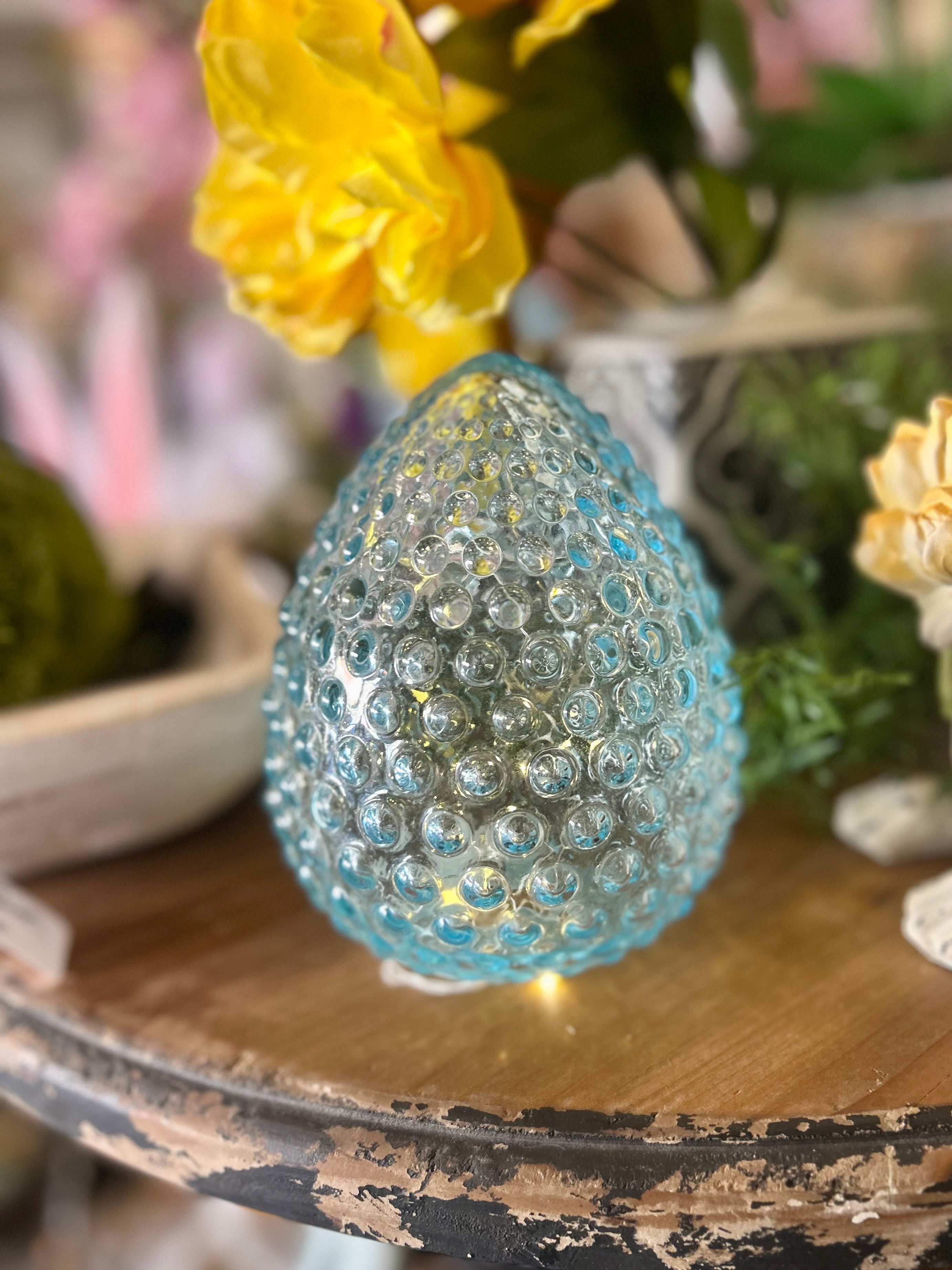 Glass Blue Hobnail Egg Easter Decor