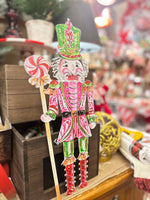 Load image into Gallery viewer, Pink, Green, &amp; RedNutcracker Metal Stake Outdoor or Indoor
