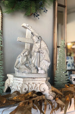 Load image into Gallery viewer, Christmas White Holy Family Resin with Manger and Cross
