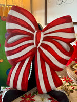 Load image into Gallery viewer, Christmas Red and White Stripe Bow Metal Stake

