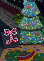 Load image into Gallery viewer, Black Check Metal Package with Candy Cane Bow Red &amp; White
