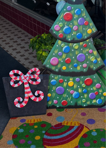 Black Check Metal Package with Candy Cane Bow Red & White