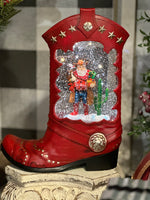 Load image into Gallery viewer, Western Red Cowboy Boot Snow Globe with Santa
