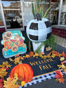 Pumpkin Door Mat Welcome Fall Outdoor Black Check