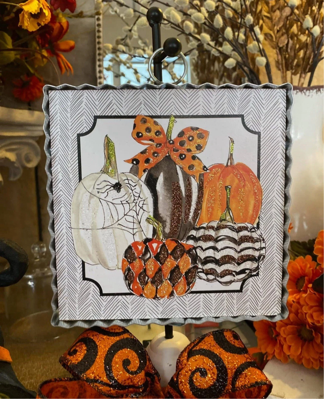 Halloween Mini Print Harlequin Pumpkin, Polka Dot Bow, Spider Detail