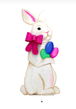 Load image into Gallery viewer, Huge White Rabbit with Hot Pink Bow Metal Stake Left Facing
