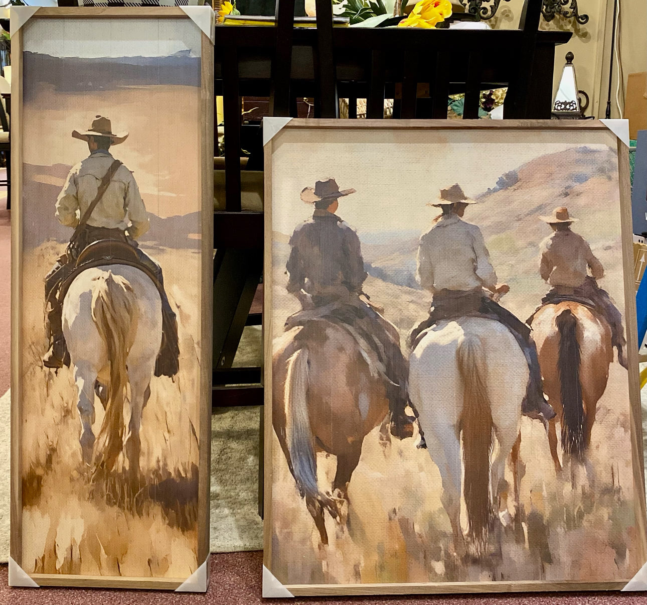Cowboy’s Riding Western Art with Wood Frame