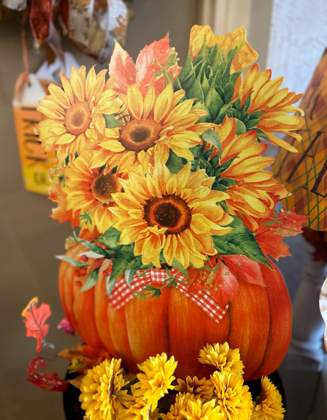 Fall/Halloween: Sunflowers Yellow, Orange, & Green Metal Stake