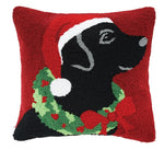 Load image into Gallery viewer, Christmas Black Lab Red Hooked Pillow
