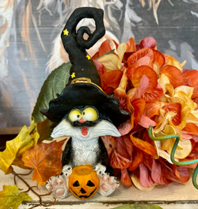 Black Halloween Cat with Witch Hat