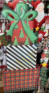 Red & Green Packages Stacked Metal Stake Outdoor or Indoor