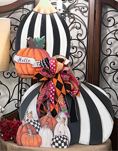 Large Short Black & White Striped Pumpkin Stake