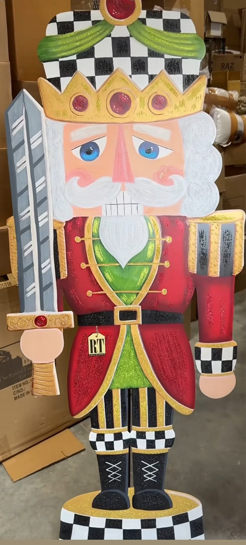 Large Nutcracker with Check Pattern Metal Outdoor/Indoor