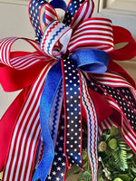 Load image into Gallery viewer, Americana: Red, White, and Blue Stars Bow Ric Rac and Polka Dots
