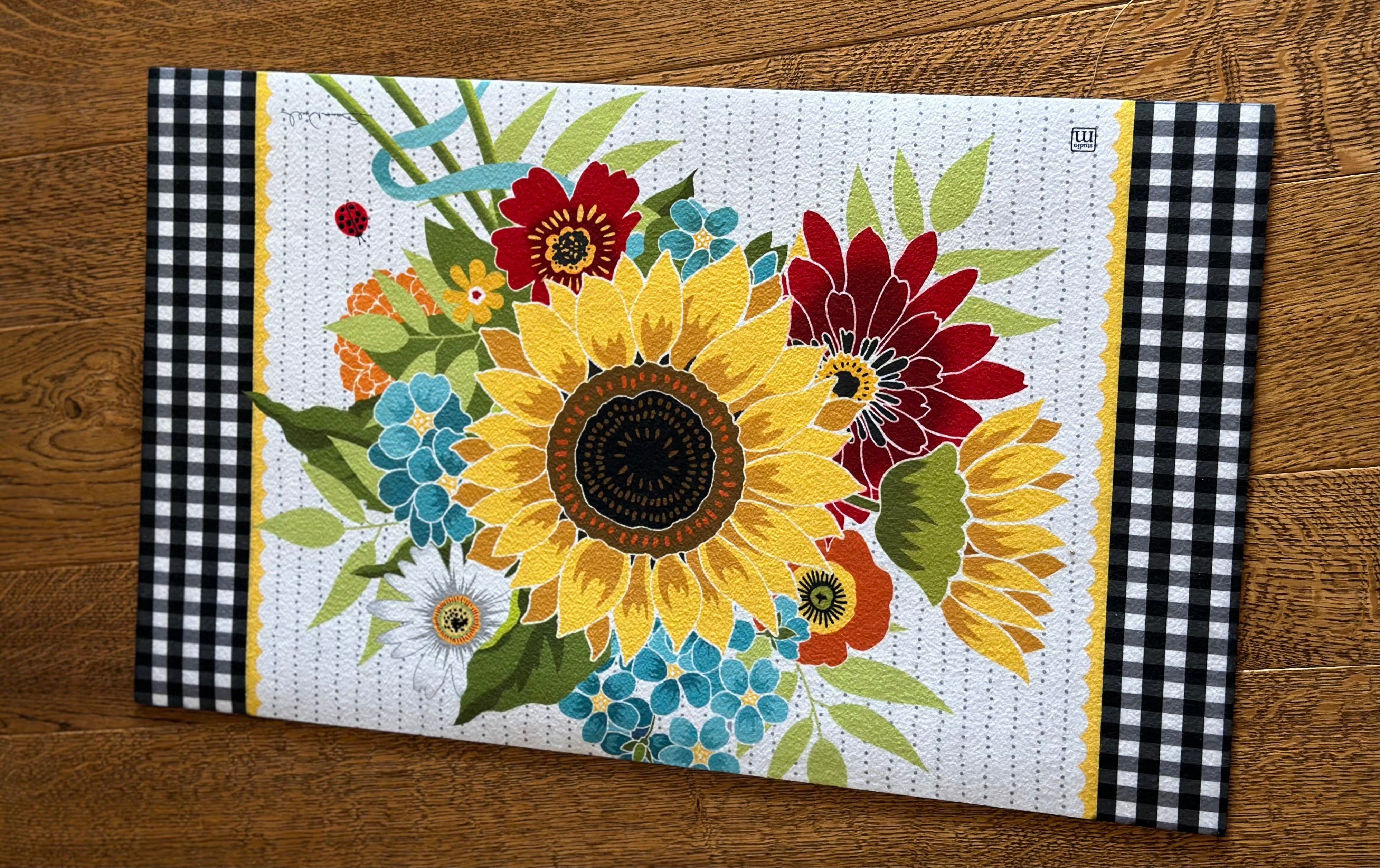 Sunflower with Black and White Check Door Mat Outdoor