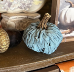 Load image into Gallery viewer, Blue Fabric Pumpkin With Twig Stem
