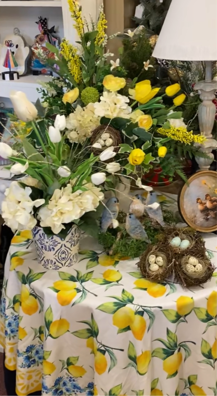 Yellow, White, and Mixed Greenery Birds Nest Arrangement