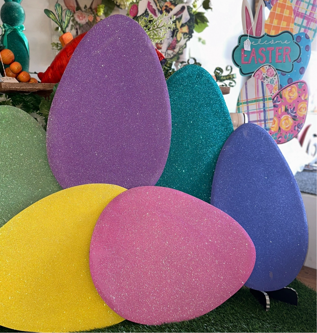 Spring/Easter Collection: Set of 6 Medium Glittered Eggs Metal Stake