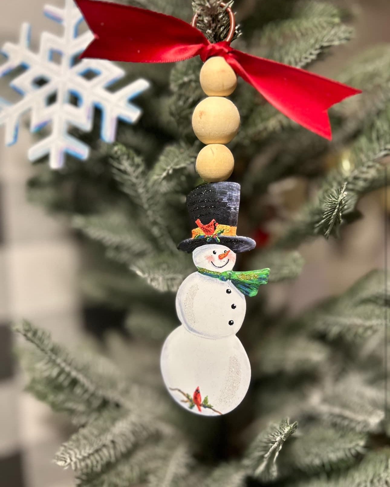 Set of 3 Beaded 8” Metal Snowman, Tree, Snowflake Ornaments