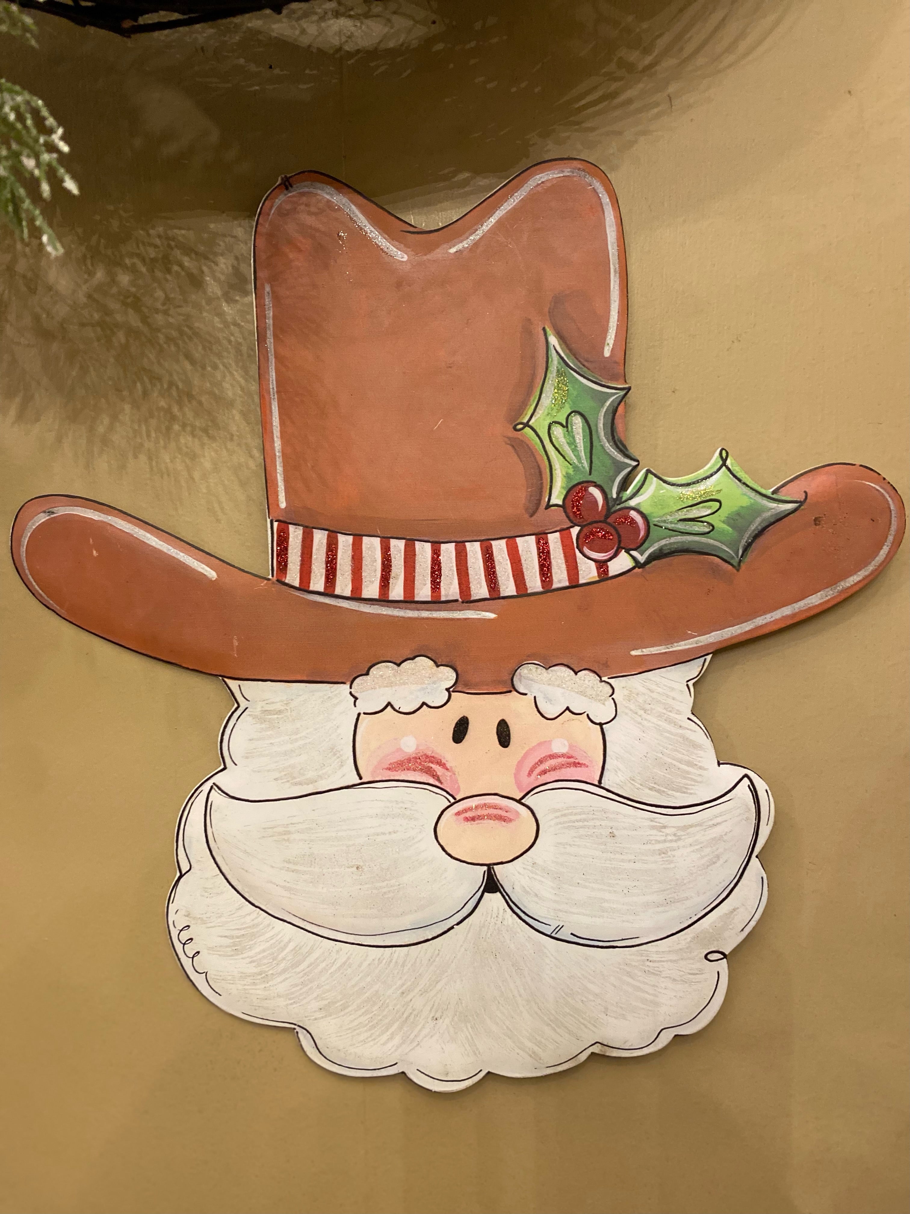 Cowboy Red & White Santa Metal Outdoor/Indoor Stake Christmas