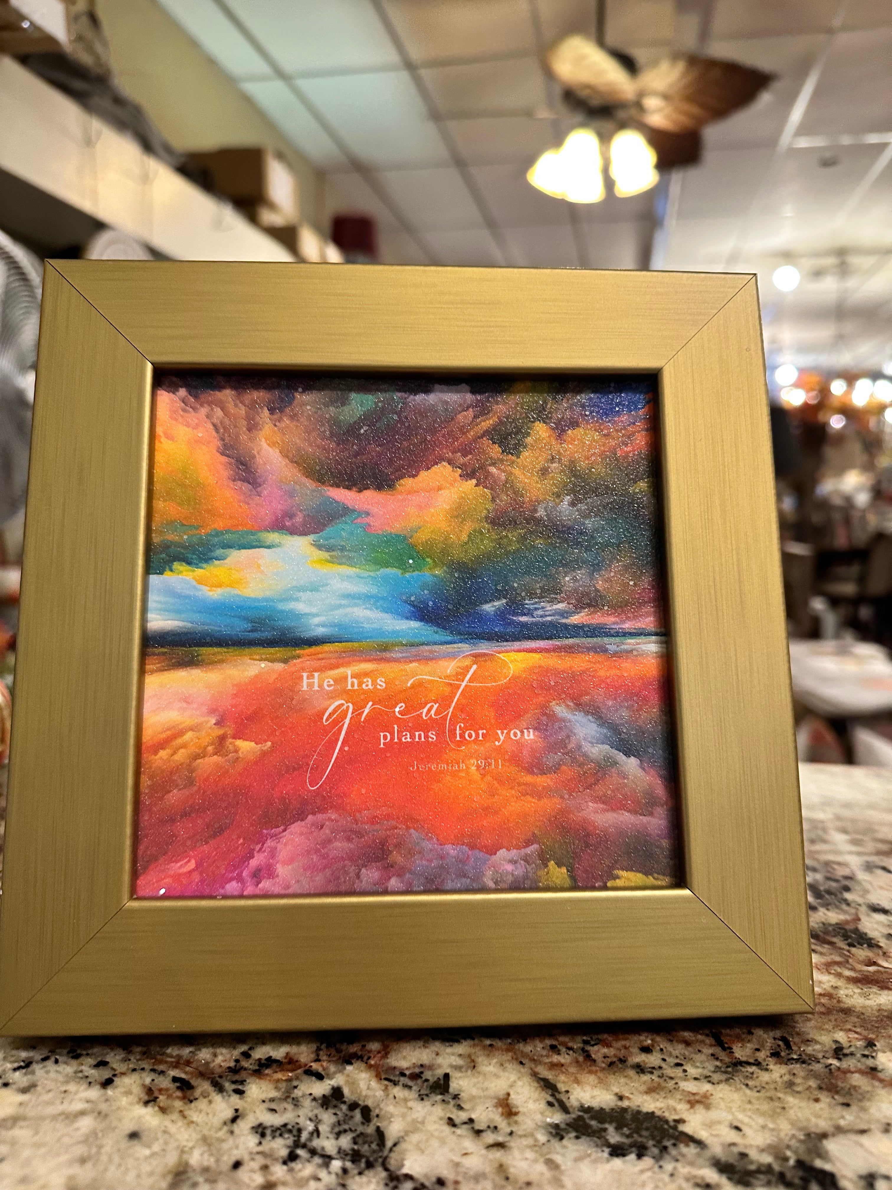 He Has Great Plans For You Gold Wood Framed Shimmering Picture